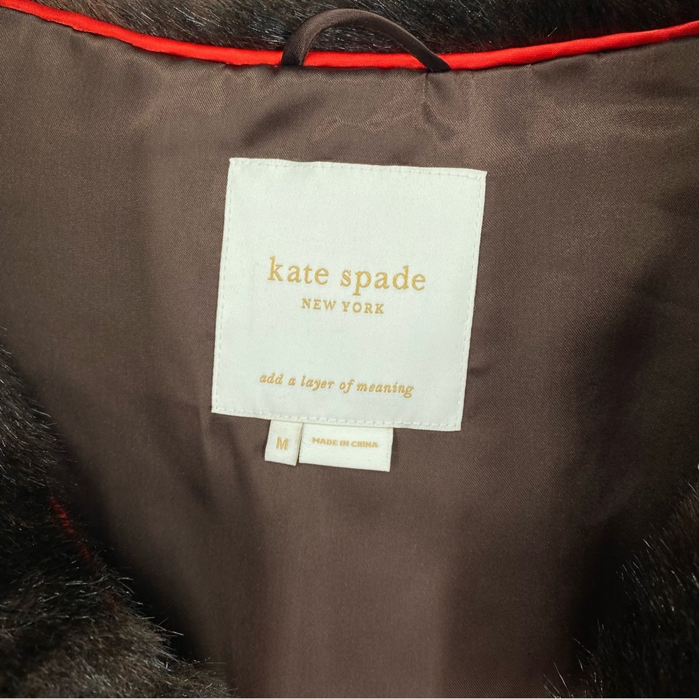 Kate Spade Faux Fur Cape Coat Medium Chocolate Brown - Picture 4 of 13